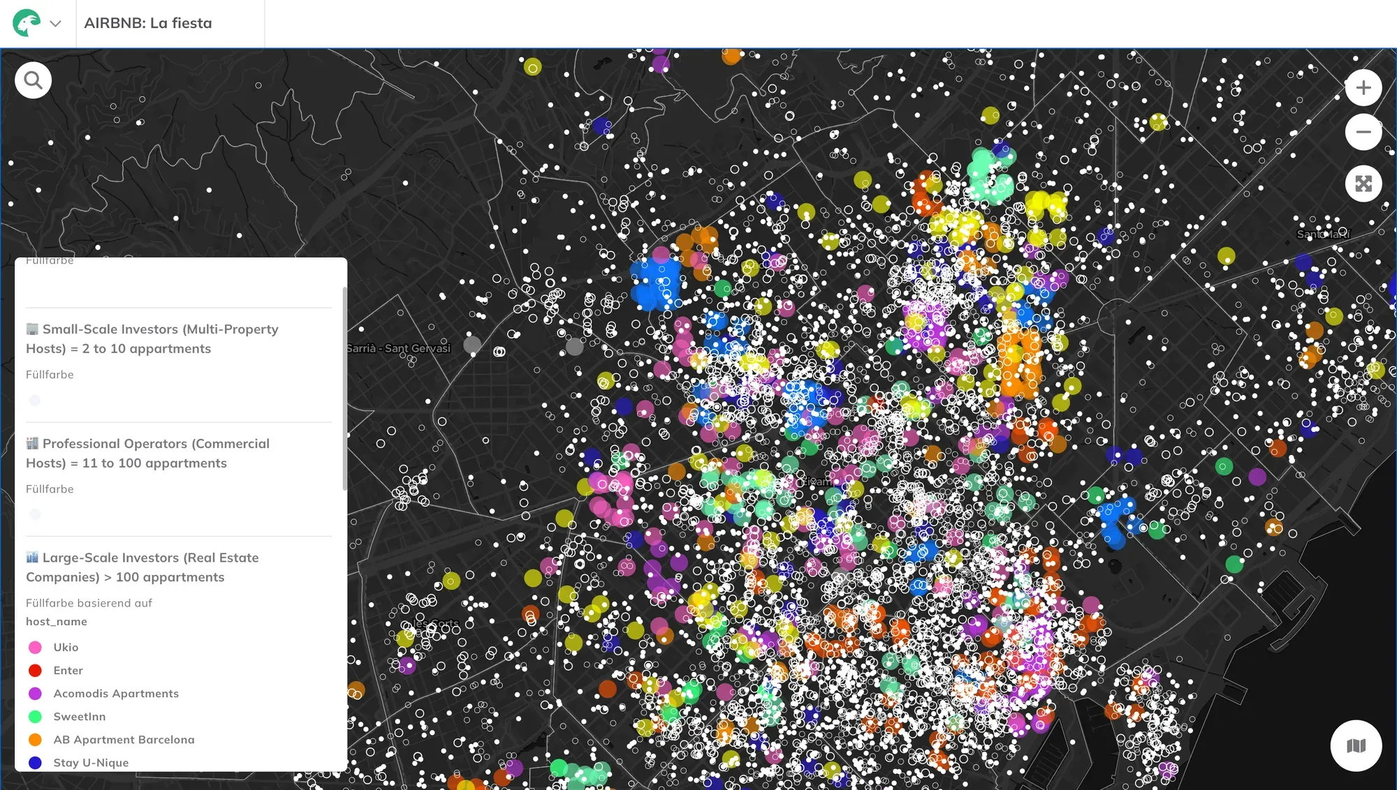 Distribution of short-term rentals across Barcelona neighbourhoods in GOAT