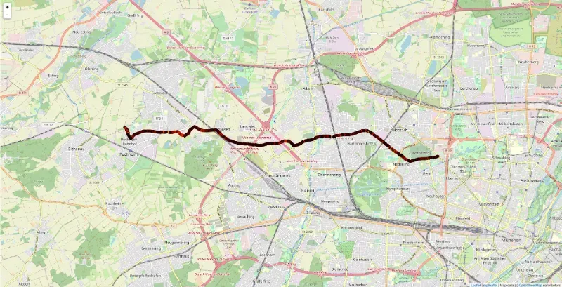 Map of the exemplary cycling route that was captured with the measuring device in
Munich