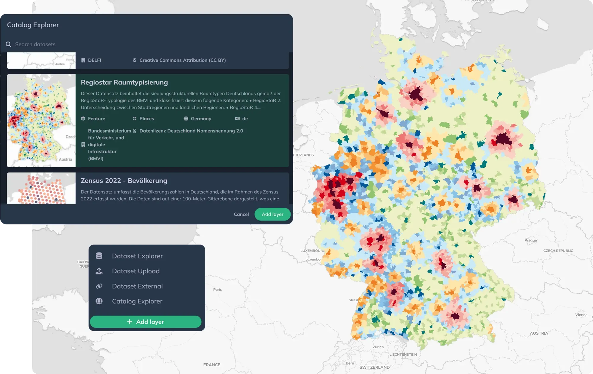 Screenshot of the GOAT Catalog Explorer and Germany’s NUTS
map