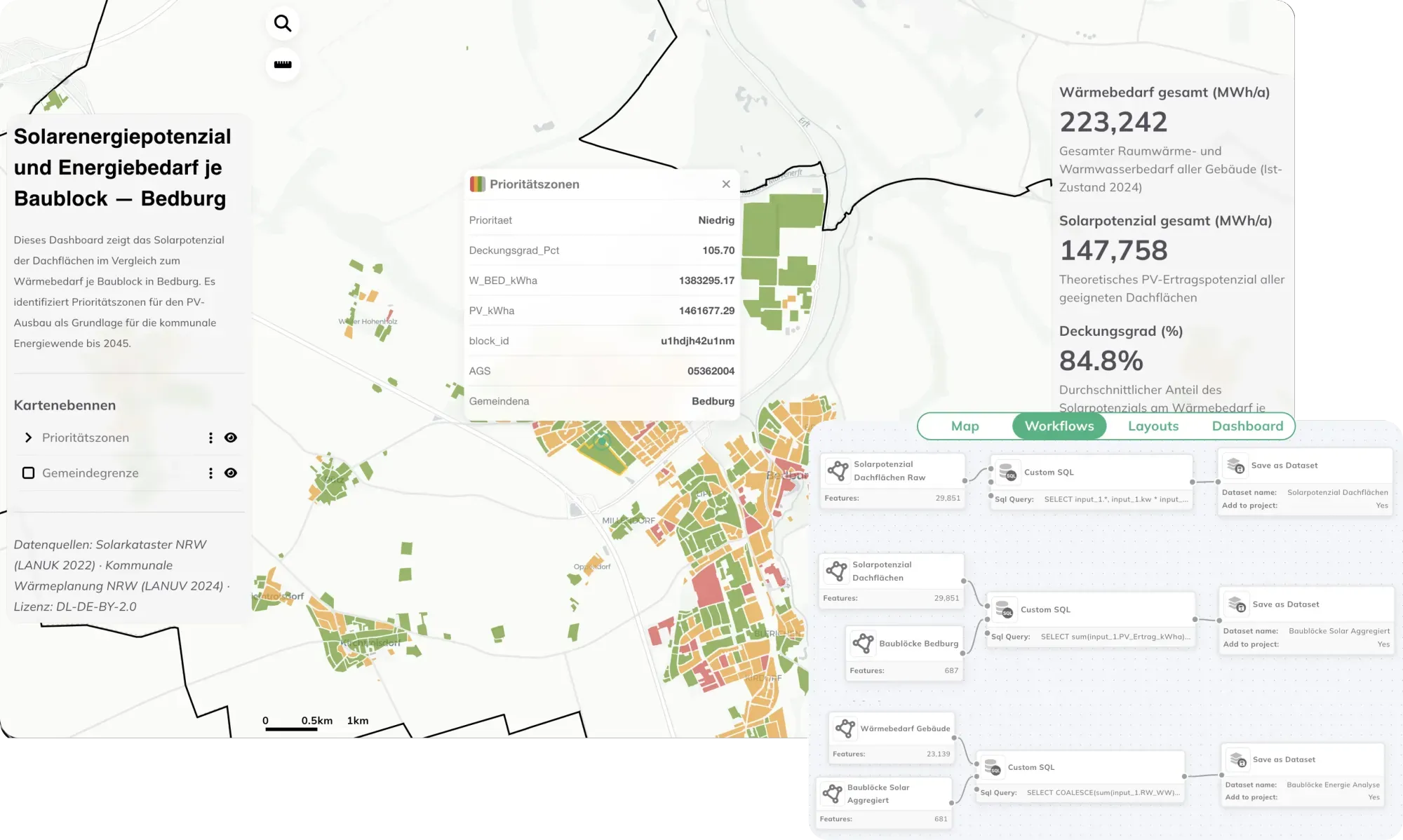 Energy demand and renewable potential mapped across a district in GOAT