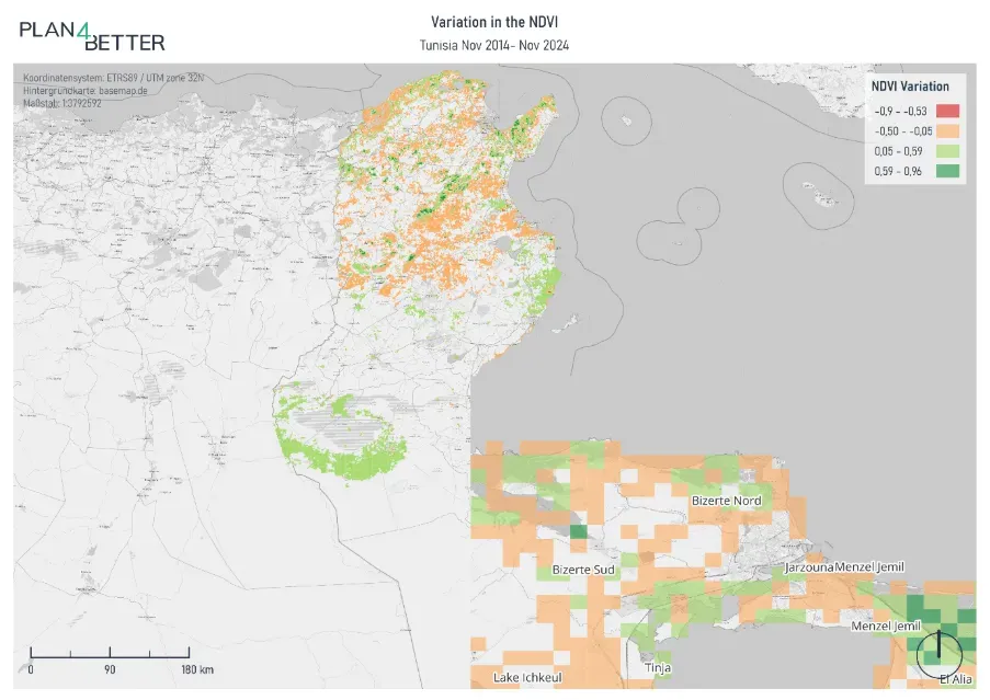 Map of road fatalities across the study area, shaded orange to green, with a legend