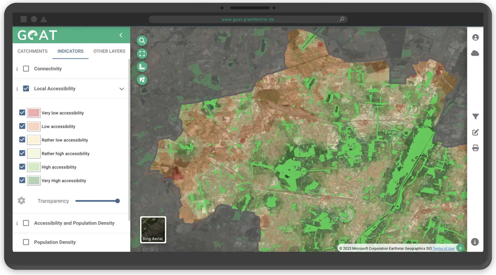 Map of GOAT accessibility analysis in West
Munich