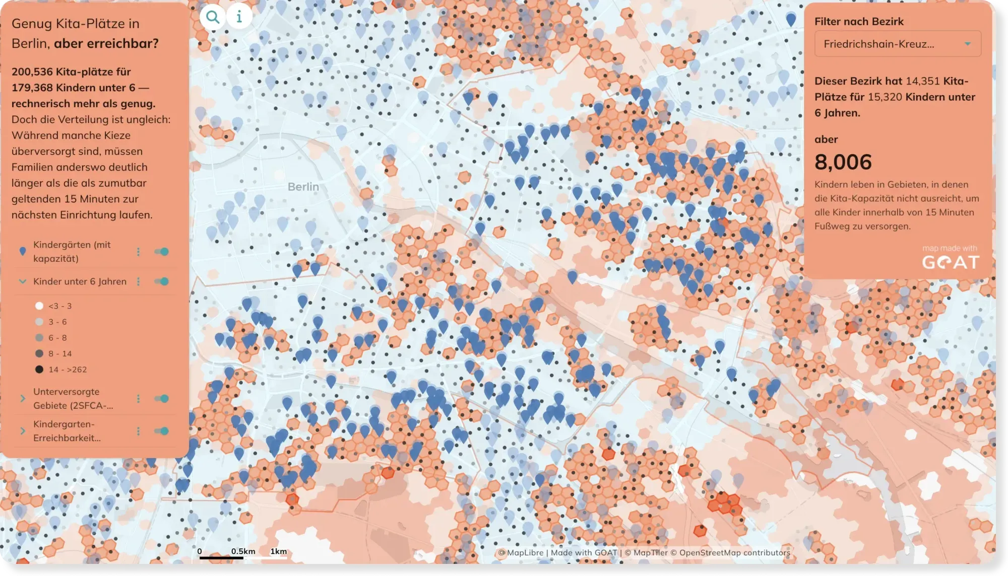 Kindergarden accessibility in Berlin: Distance and Capacity combined