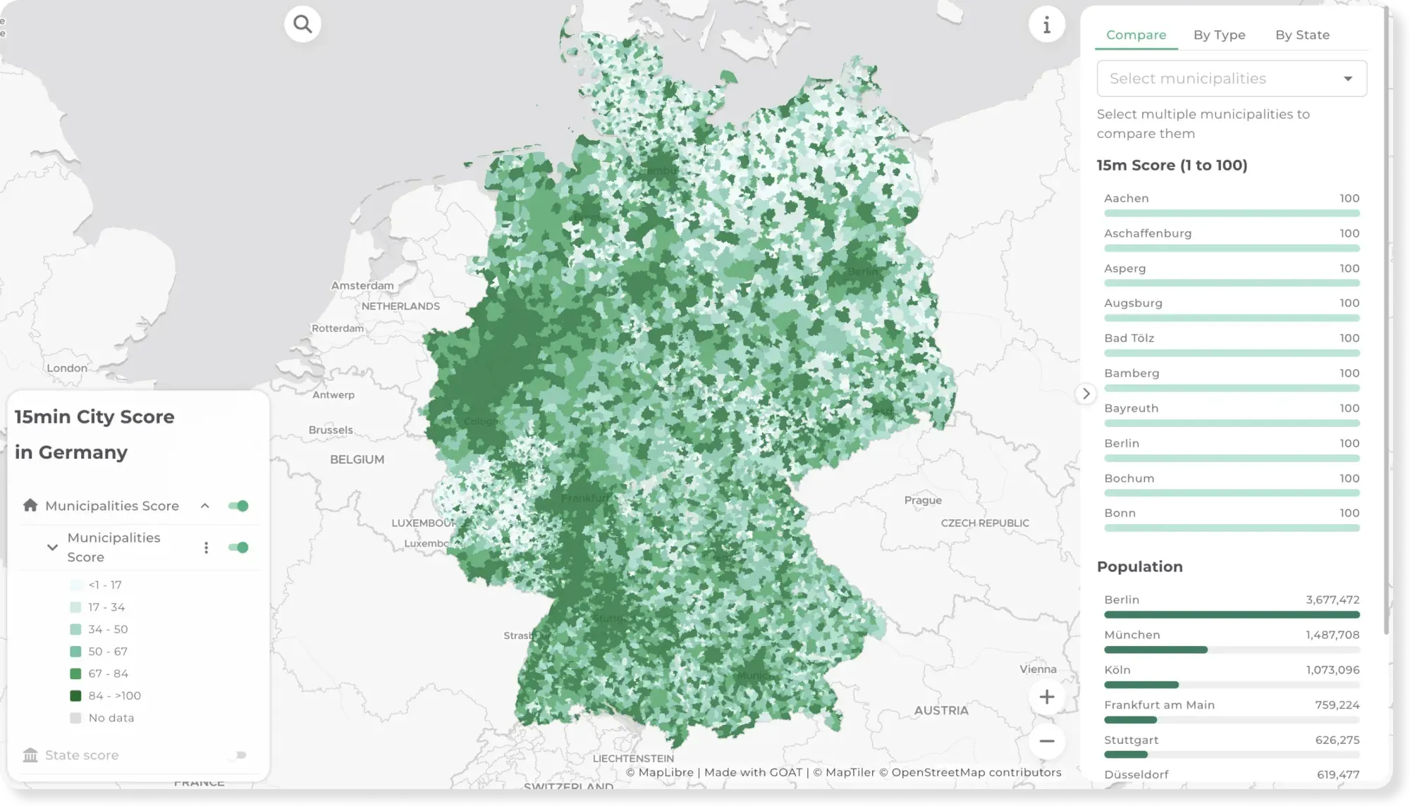 15-minute City Score across Germany