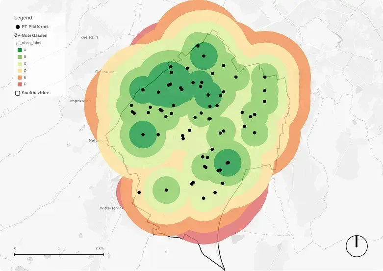 ÖV-Güteklassen, dargestellt für eine Region