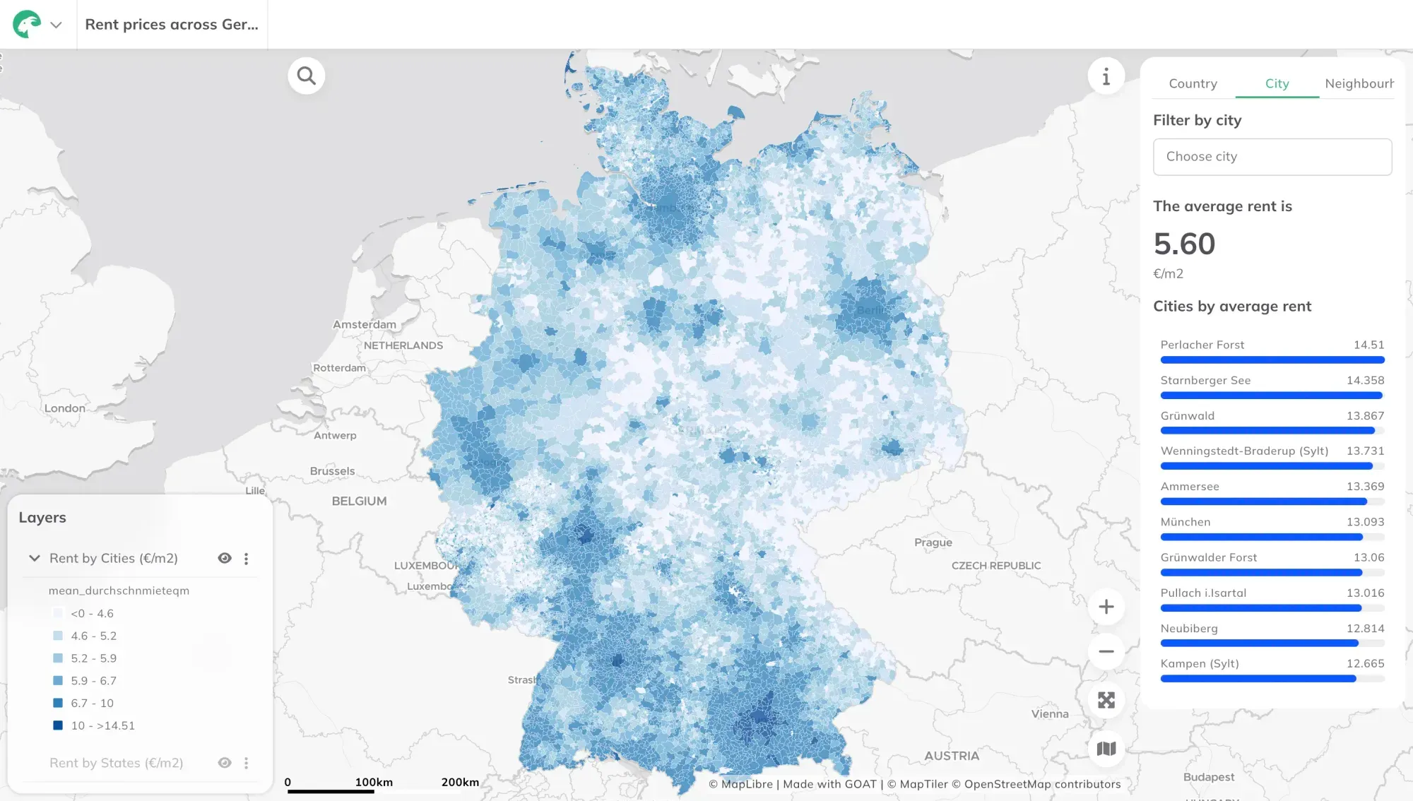 Net rent per square metre by region in Germany in GOAT