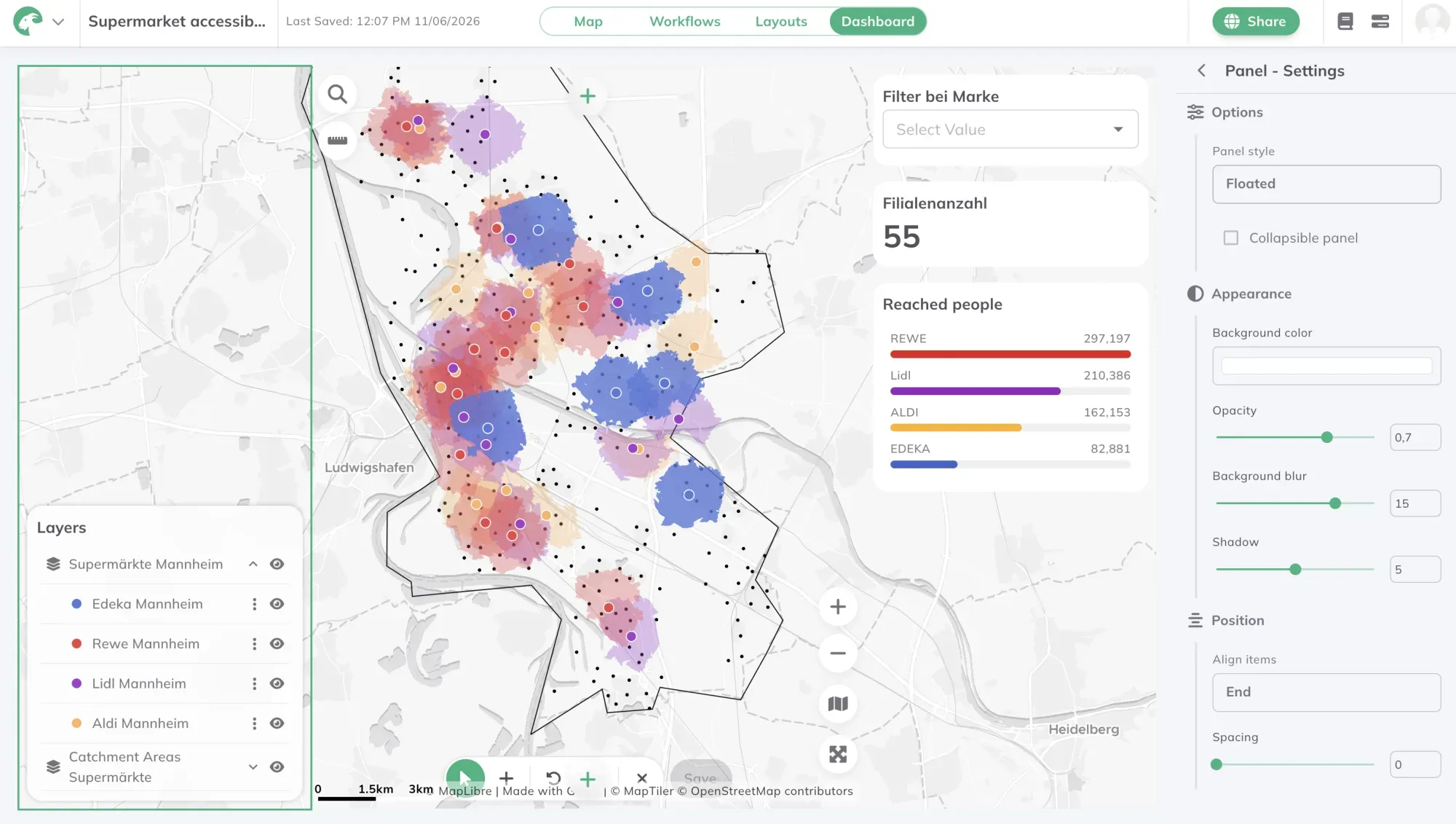 Catchment areas of competing chain locations