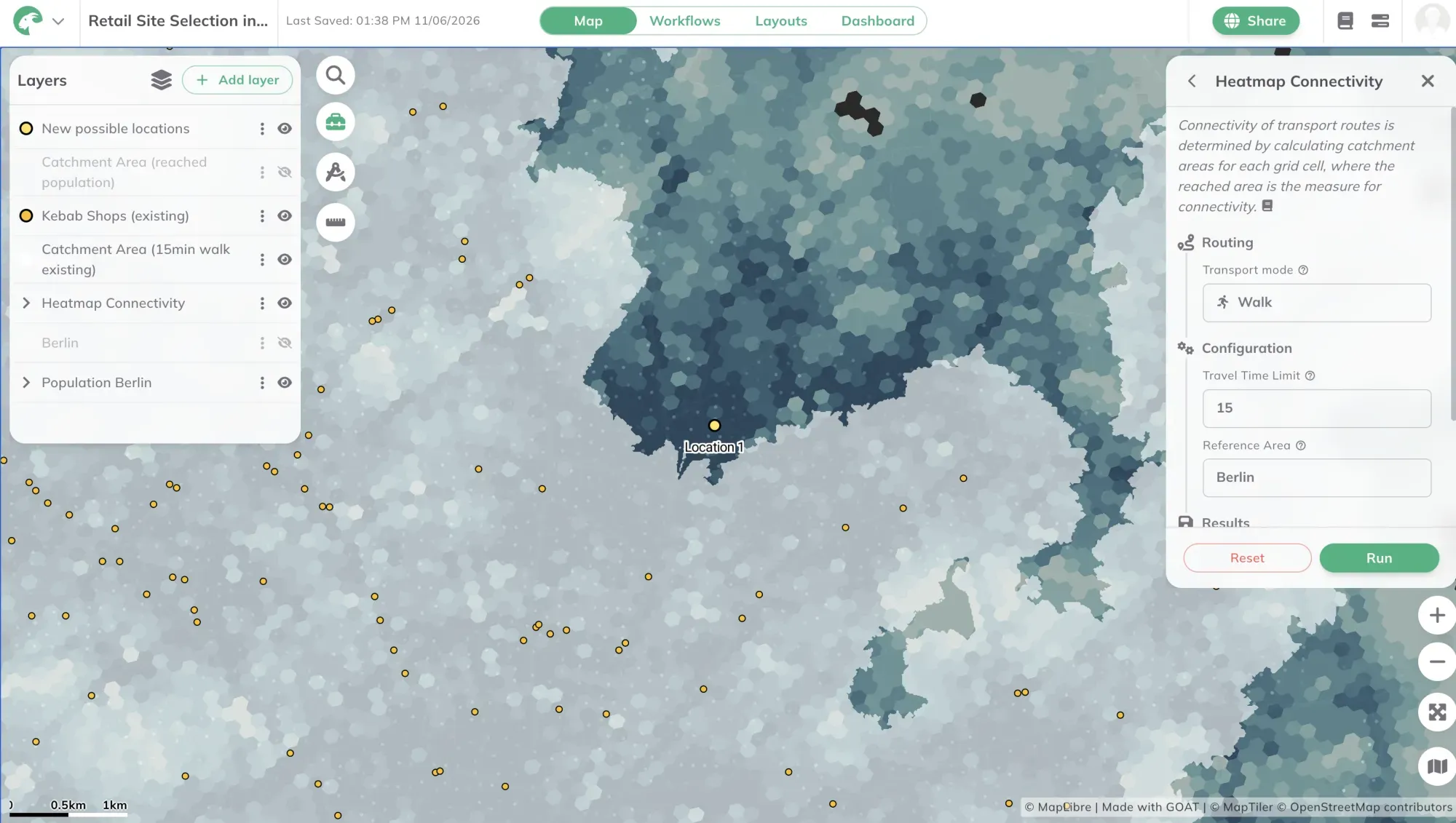 Connectivity and other accessibility analysis carried out in GOAT