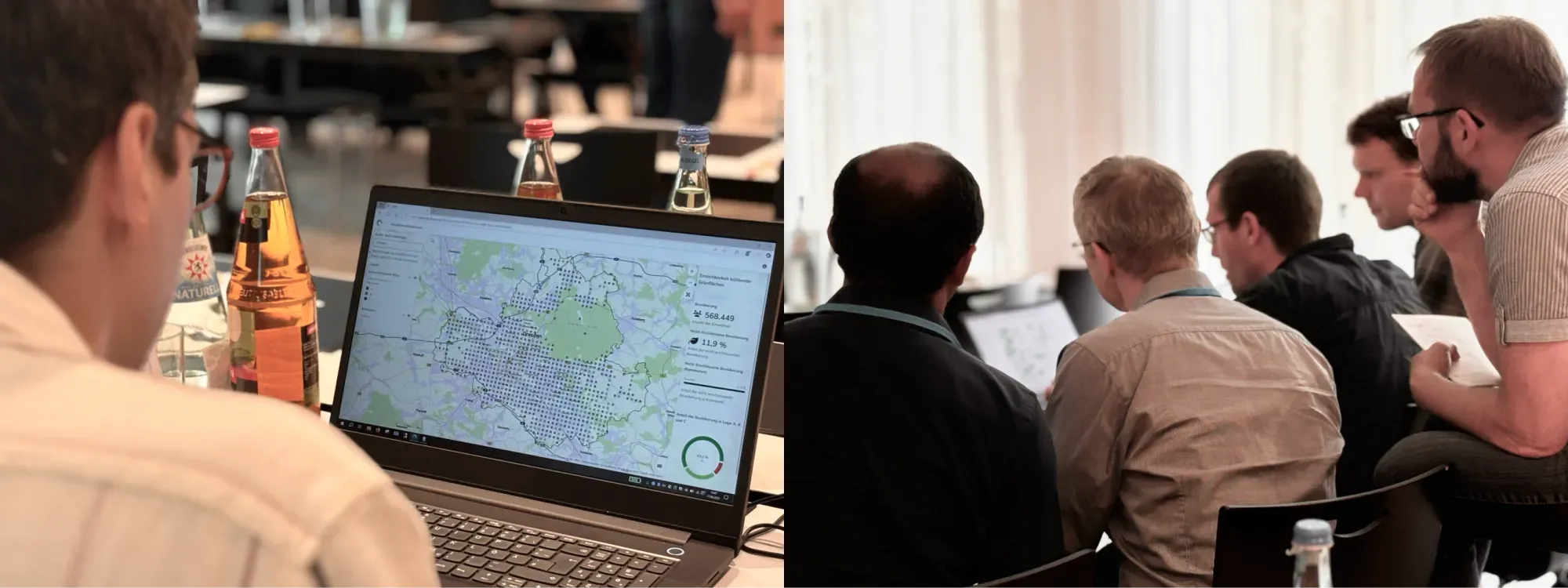 Photographs from a workshop, planners working through an earlier version of the dashboard